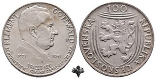 TSCHECHOSLOWAKEI 100 korun 1951 SILVER Silbermünze Czechoslovakia