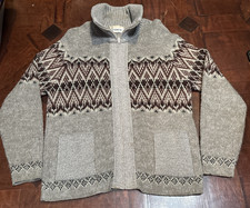 VTG London Fog Sweater Mens Large Gray Zip Cardigan Pockets Grandpa Core