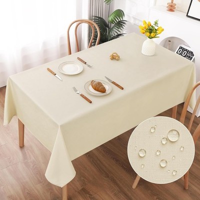 AooHome Tischdecke Abwaschbar, Beige Tischdecken 130x160cm Leinen-Optik