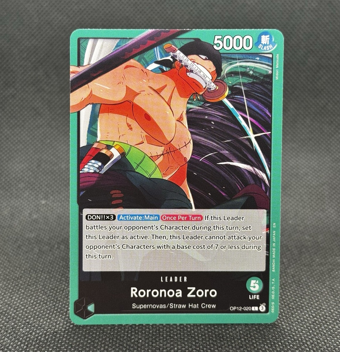 Roronoa Zoro OP12-020 ONE PIECE Tcg Card Game NM GREEN Leader