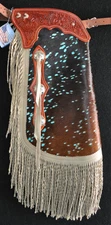 Custom Made Leather Chinks/Turquoise Acid Wash Chaps/Made In USA