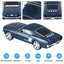 Retro Car Model Audio System Mini Dual 2" Bluetooth Speaker TF/AUX/FM/TWS Blue