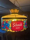 Vintage SCHMIDT BEER Hanging 17” Lamp Light Pool Sign Faux Stained Glass plastic