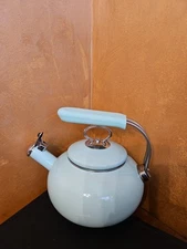 Teapot Enamel Over Steel, Mint Outside, Dark Blue Inside Martha Stewart