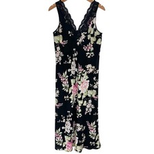 Vintage 90s Oscar de la Renta Pink Label Floral Slip Maxi Lace Trim Dress Size L