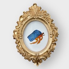 Granchio Eremita acquerello stampa artistica in mini cornice ornata stile vintage oro