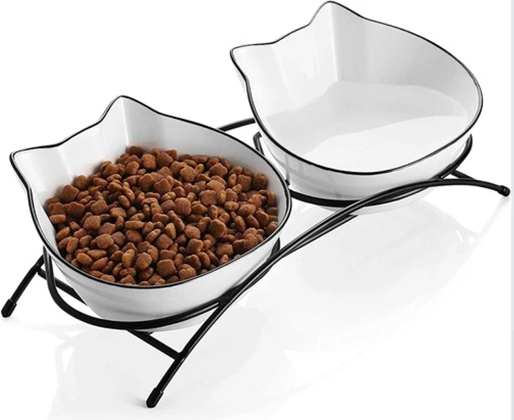 4/12 Ounces Double Pet Dishes Feeding Ceramic Bowls Anti Vomiting Cat Dishes