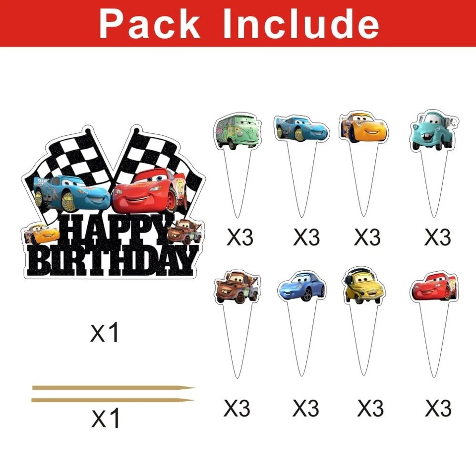 Juego de adornos para pasteles y cupcakes de cumpleaños con temática de autos - 25 piezas suministros para fiestas Foto 2 de 4