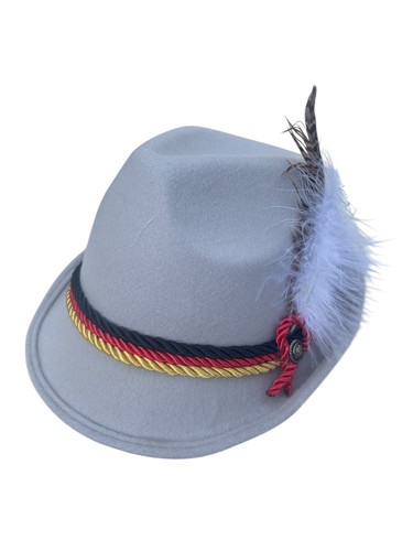 Bavarian German Alpine Oktoberfest Hat Gray with Feather Trim