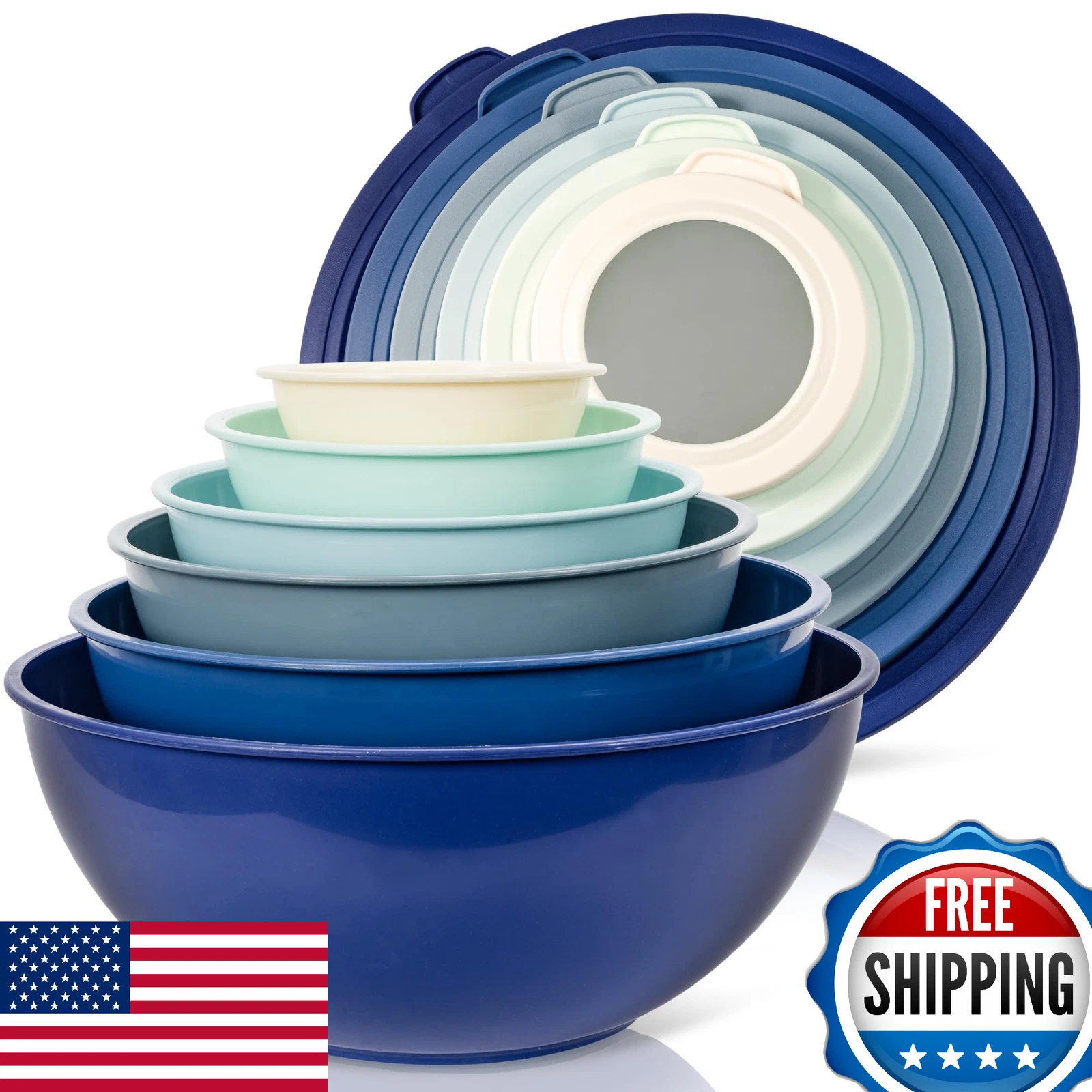 WHYSKO 12-Piece Colorful Plastic Mixing Bowls Set with Lids - BPA Free