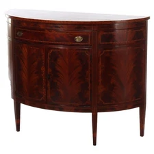 Antique Williams-Kimp Hepplewhite Style Flame Mahogany & Inlaid Demilune Server