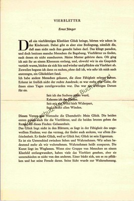 Vierblätter SIGNIERT /// Autogramm Autograph signiert signed signee Jünger, Erns