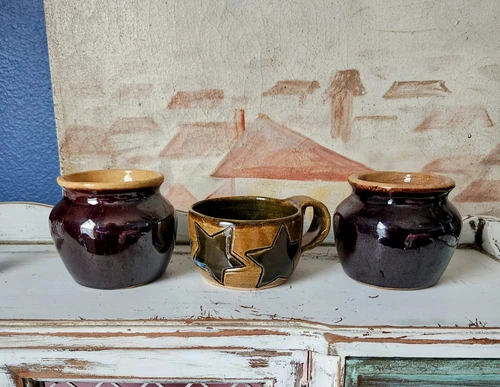 Pair Of Small Vintage Heinz Condiment Jars And A Lovely Handmade Pottery Mug