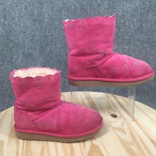 UGG Boots Youth 3 Shearling Sheepskin Pull On Ankle Top Scalloped Round Toe Pink