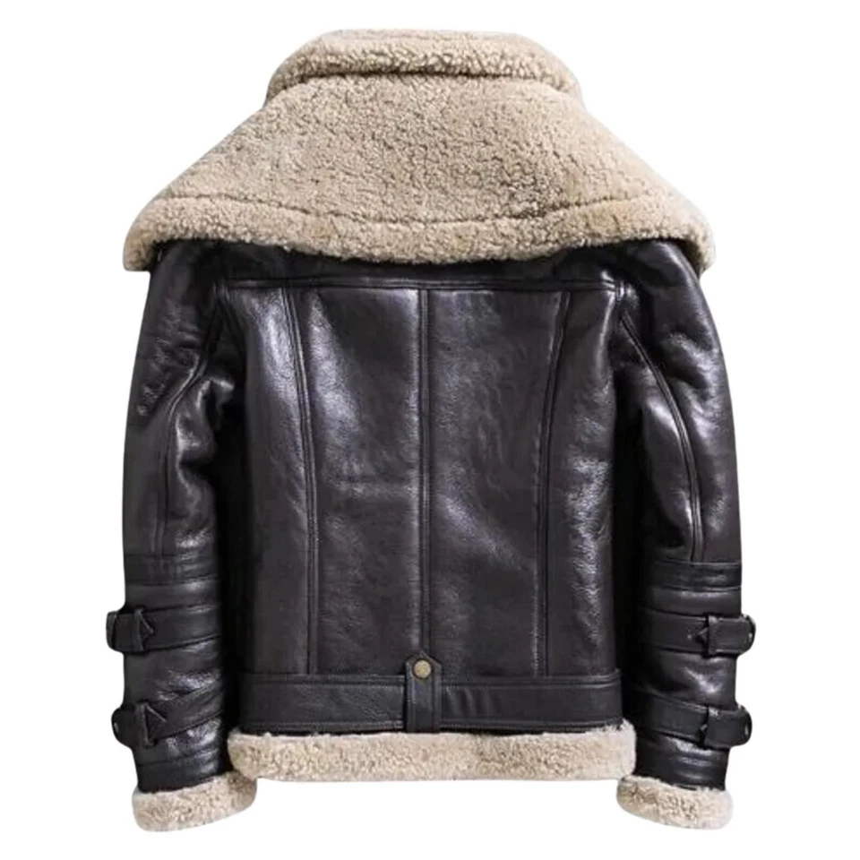 Women s RAF B3 Bomber Real Sheep Leather Jacket Aviator Flying Fur Double Collar - Image 4 of 4