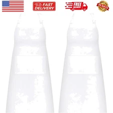 2 Pack White Aprons with 2 Pockets for Women Men Kitchen Aprons with Pockets,...