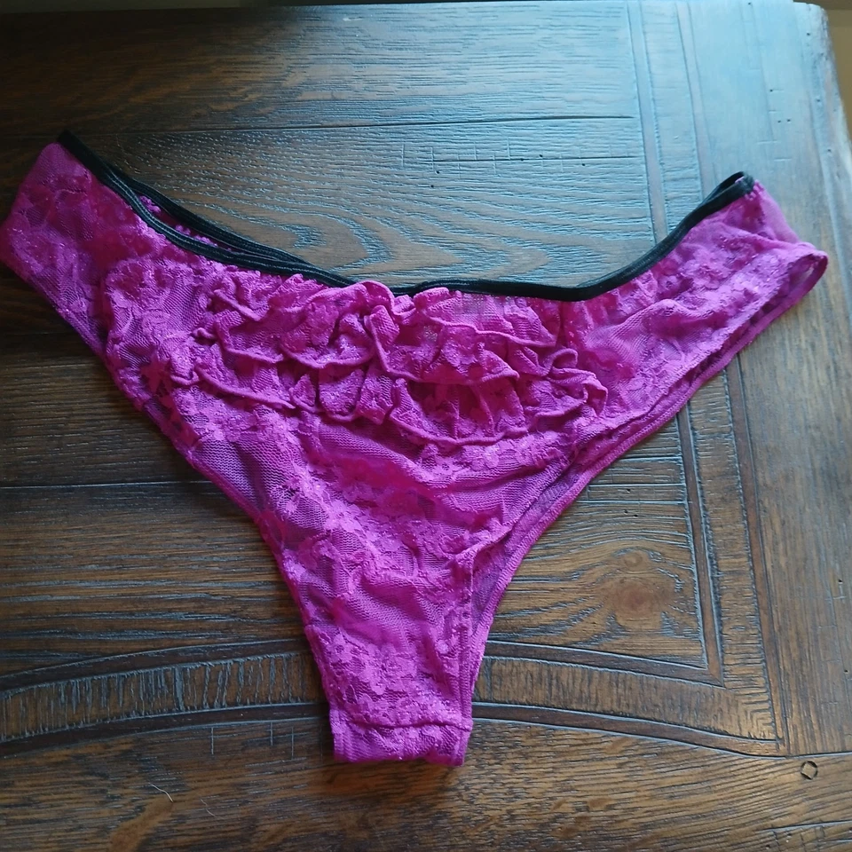 Dreamgirl Cheeky Panty Size 1X/2X Purple Sheer Lace Floral Ruffle Style # 9103X - Image 2 of 4