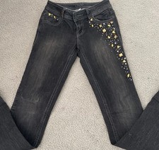 Cache Vintage Denim Jeans Rhinestones Beads Low Rise Womens Sz 0 28 W X 32.5 L