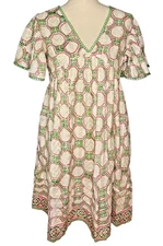 NWT Clara The Label Ruffle Sleeve Lined Gold Thread Trim Greta Dress Small