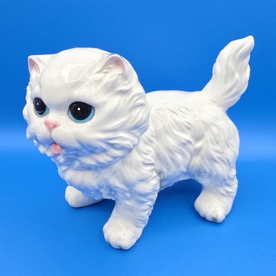Vintage George Good 1981 White Persian Cat Figurine Japan Big Blue Eyes 7.5''