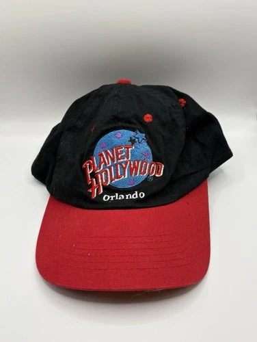 Vintage 1995 Planet Hollywood Orlando Snapback Hat Black Red 100% Cotton Cap - product listing photo