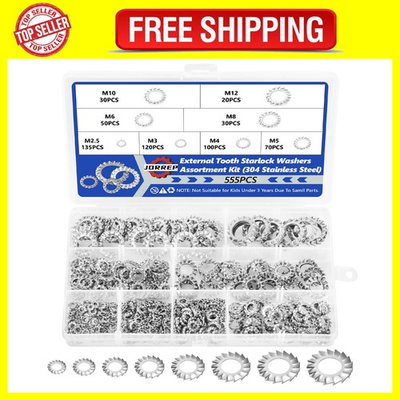 #ad 555Pcs External Tooth Lock Washers Assortment Kit 304 Stainless Steel Metric Ex $18.99