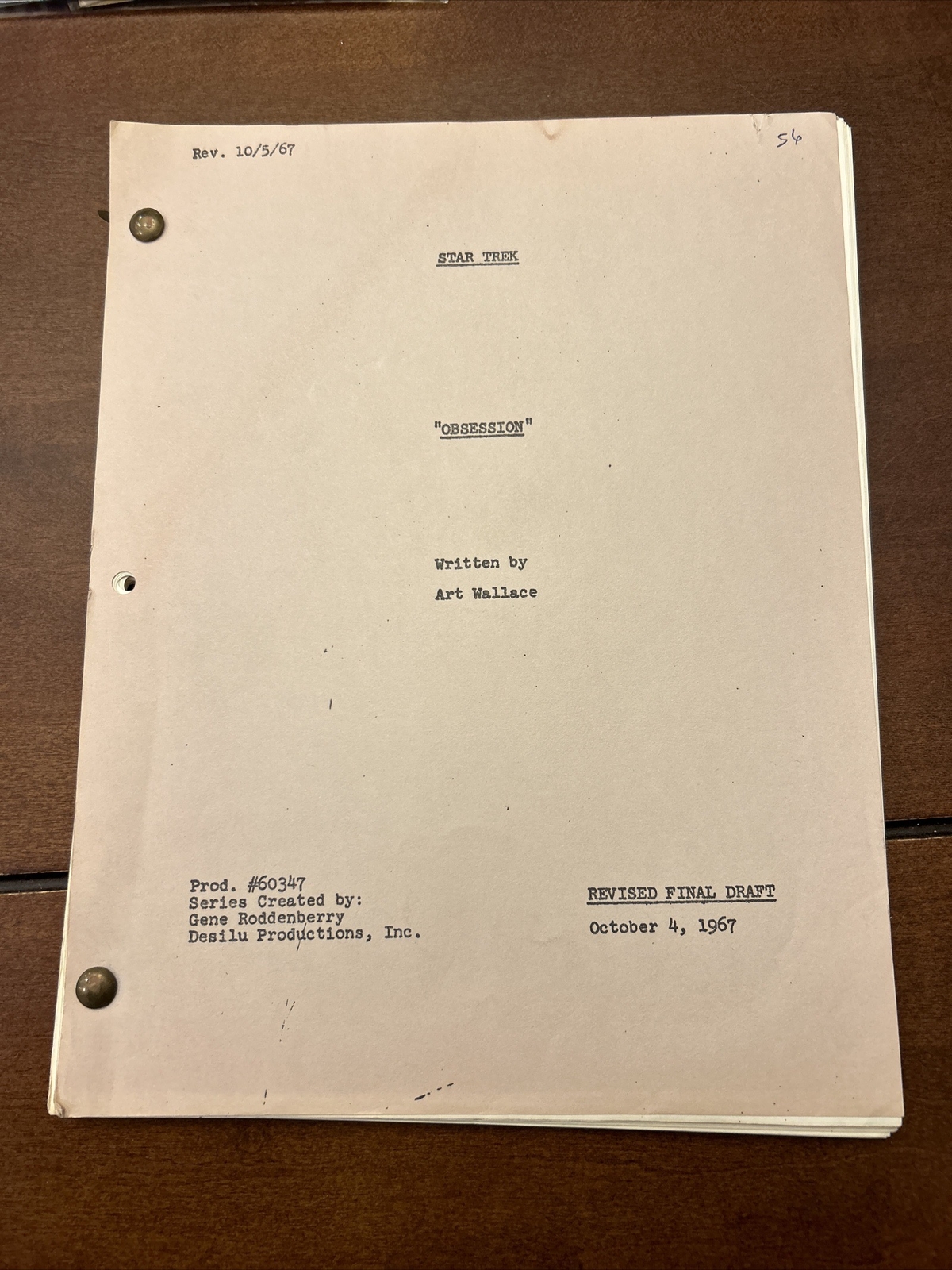 STAR TREK 1967 Original Script OBSESSION From Helena Seabright Estate eBay