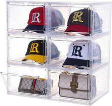 Hat Organizer for Baseball Caps,Set of 6, Transparent Hat Storage Box, Hat Holde