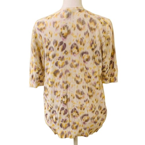 Ann Taylor Yellow Purple White Brush Stroke 3/4 Length Sleeve Cardigan Size L - Picture 2 of 9