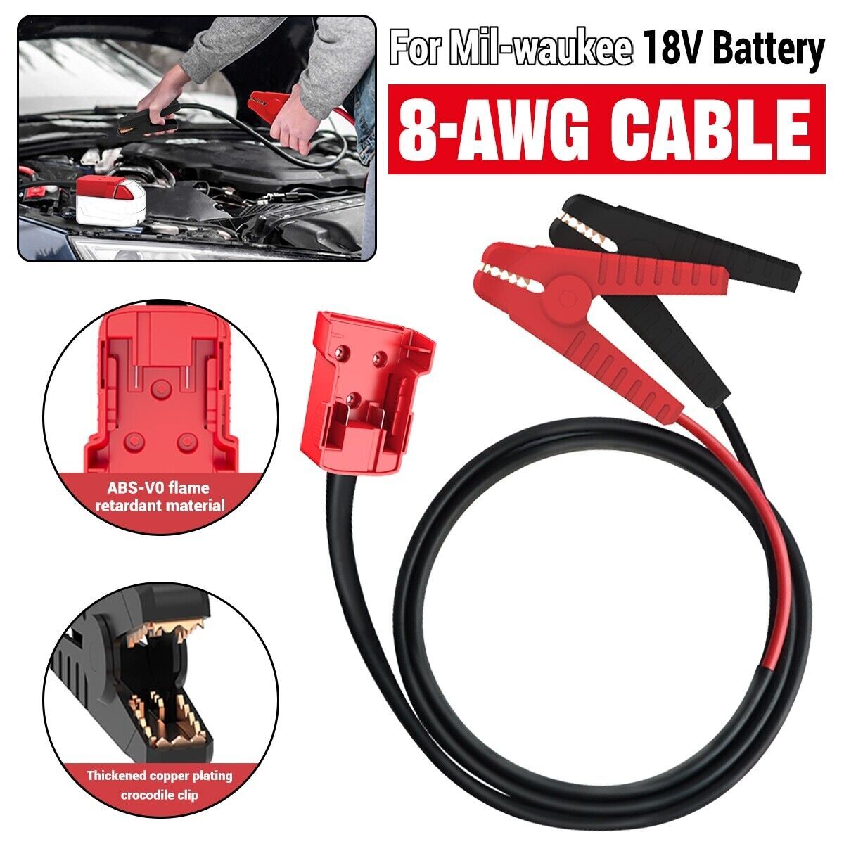 Jumper Cables for Dewalt 20V Battery 8AWG 5.9FT Automotive Boost Cables
