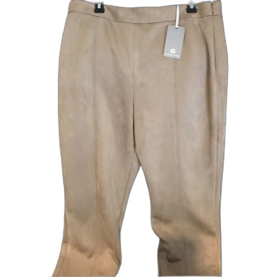 Брюки Preston & York 18 желтовато-коричневые из искусственной замши прямые штанины с высоким подъемом длина до лодыжки новые с ценниками - Изображение 2 из 4