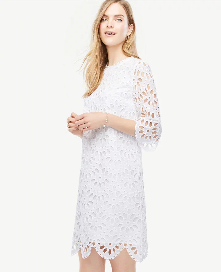 Summer White Ann Taylor Scallop Eyelet Shift Dress Bridal Wedding - Size 4  - NWT