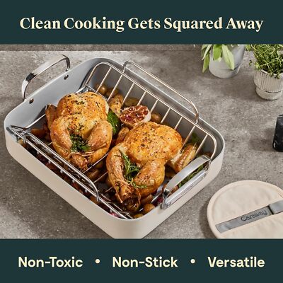 Caraway Roasting Pan 16x13” Roasting Pan with Rack, Non-Stick