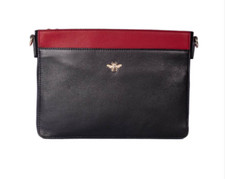 Mala Leather Mason Bee Black Red Cross Body Shoulder Handbag + Dust Bag Travel