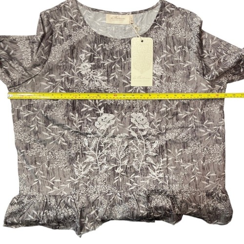 Top donna LA BELLUM HILLARY SCOTT floreale con volant XL grigio scoop ricamato nuovo con etichette - Foto 11 di 17