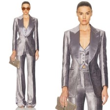 Satin Women's Suit Peak Lapel Formal Business Casual Wedding Party Activewear