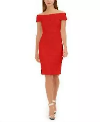 Calvin klein off clearance the shoulder red dress