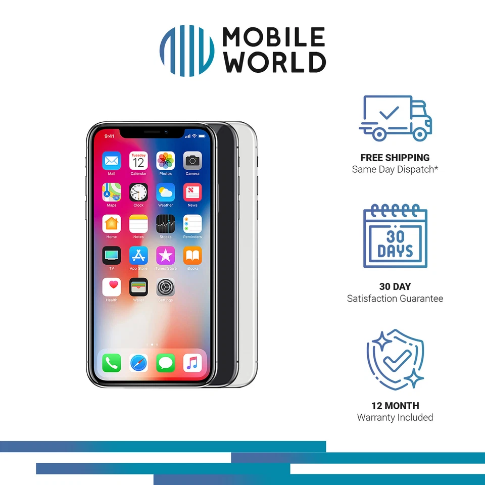 Apple iPhone X - 64GB 256GB Grey Silver - Excellent