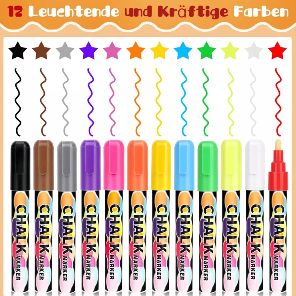 12 Farben Kreidestifte Kreidemarker Tafel Fenster Neon Kreide Stift abwischbar - Bild 3 von 4