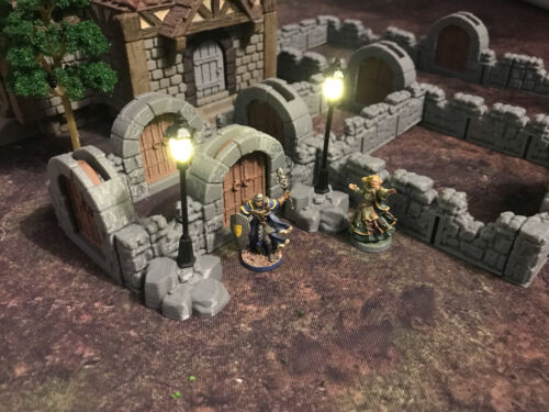 LED Miniature Lamp Posts x 4 with rubble pile stands - Tabletop Gaming. D&D - Picture 1 of 7