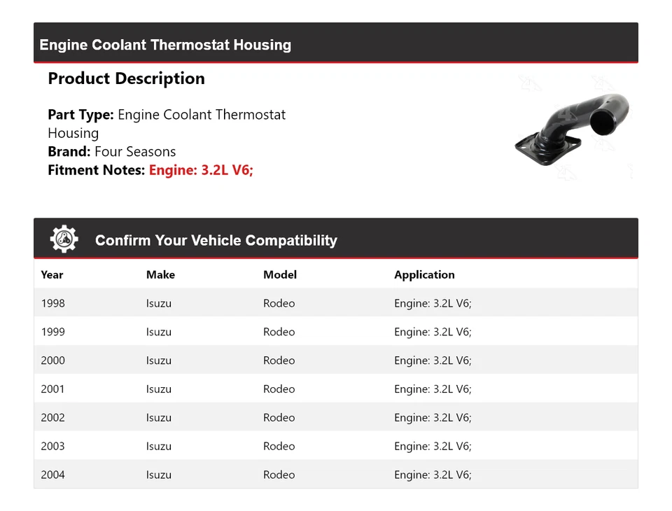 Carcasa termostato refrigerante motor V6 3,2 L Isuzu Rodeo 1998-2004 4 estaciones Foto 2 de 4
