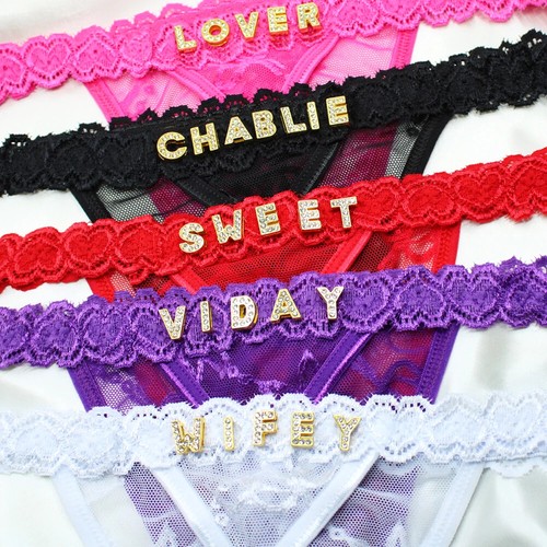 Maßgeschneiderte Tanga Höschen mit Namen Strass Buchstaben Tangas G-String SEXY - Bild 3 von 9