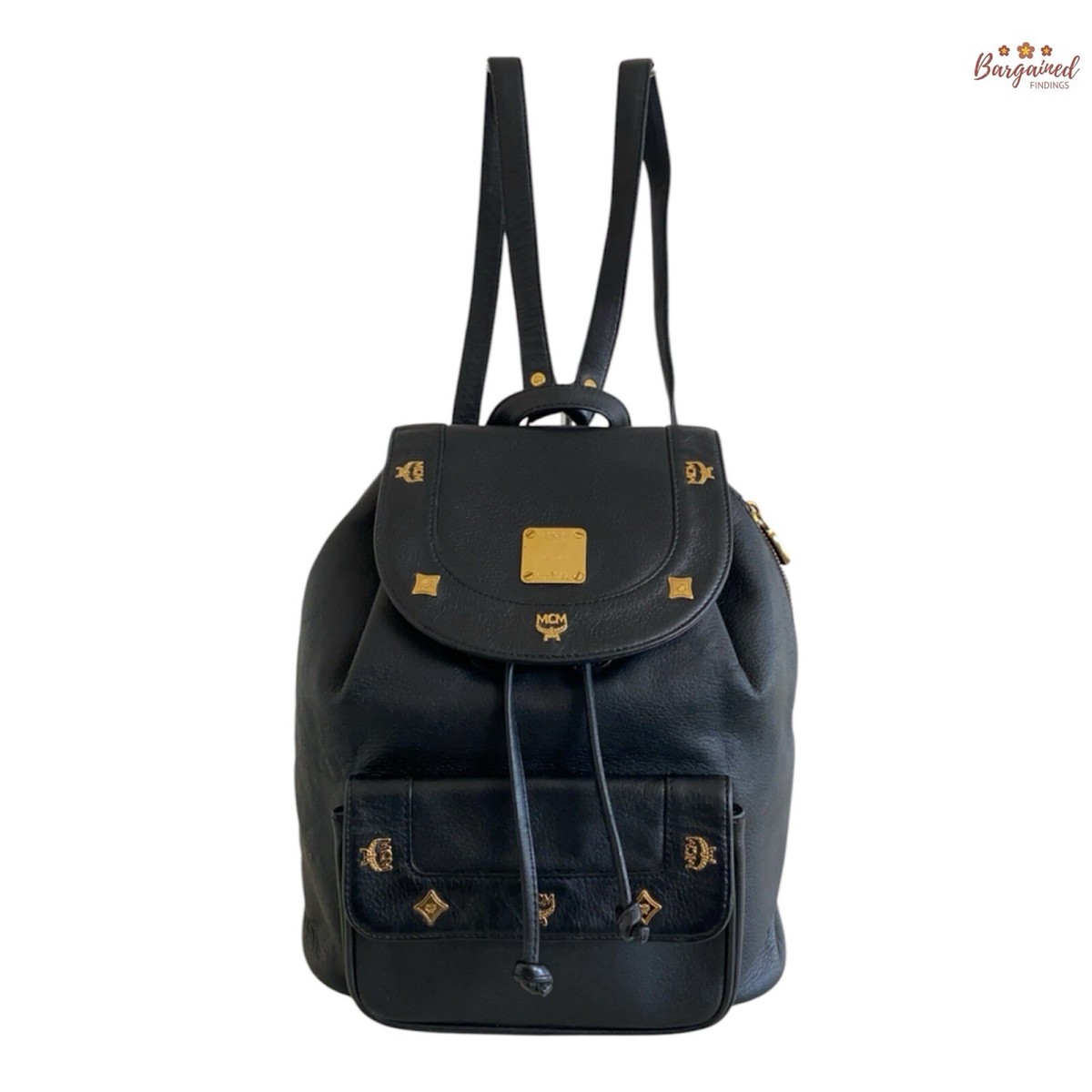 Authentic Vintage MCM Black Leather Studded Logo Motifs Flap  display picture 2