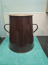 Vintage 1950's Brown Enamel Bonyhad Hungarian Storage Bin Or Planter 