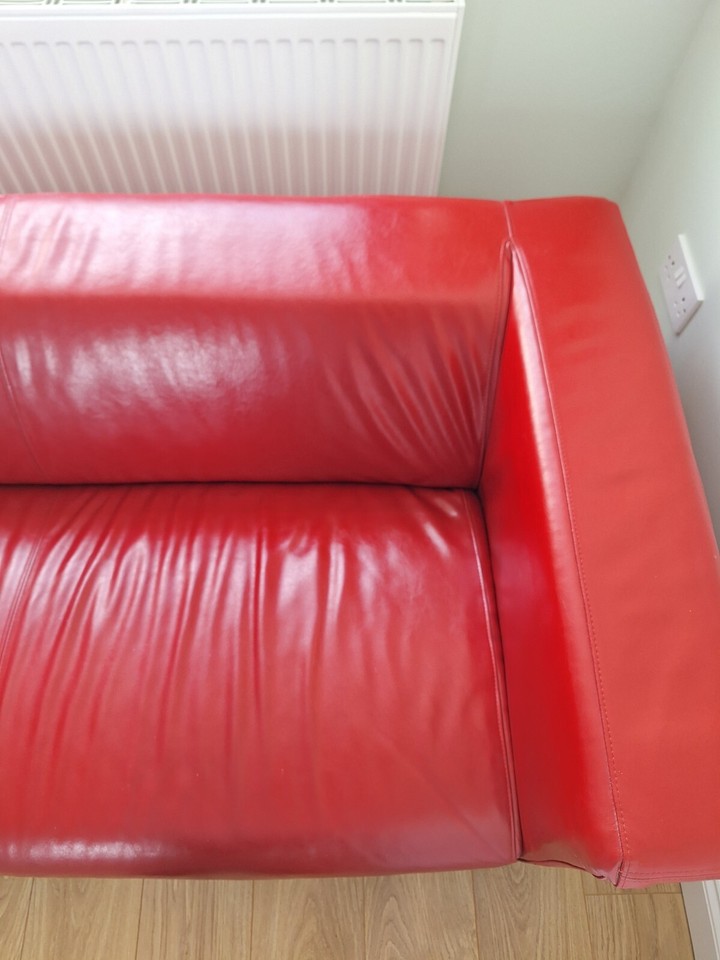 Ikea Klippan Red Leather Sofa , Used But Looked After eBay