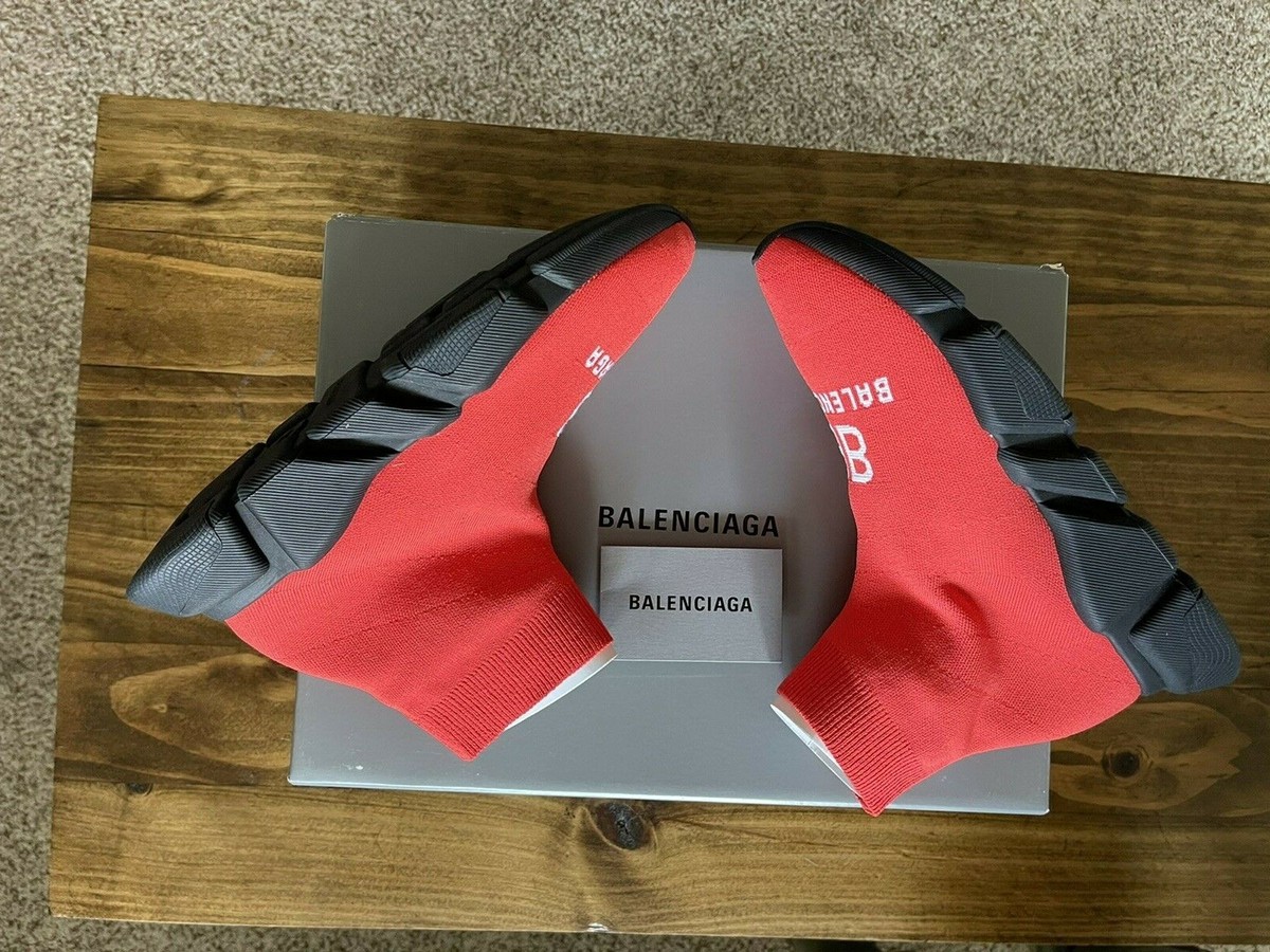 t*r様 BALENCIAGA バレンシアガ スピトレ BALENCIAGA Speed Black + Red Stretch Knit High Top Trainers