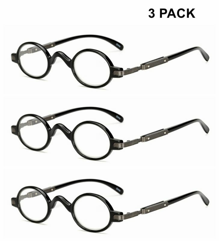 3 PACK Small Round Reading Glasses Readers Vintage 1.0 1.5 2.0 2.5 3.0