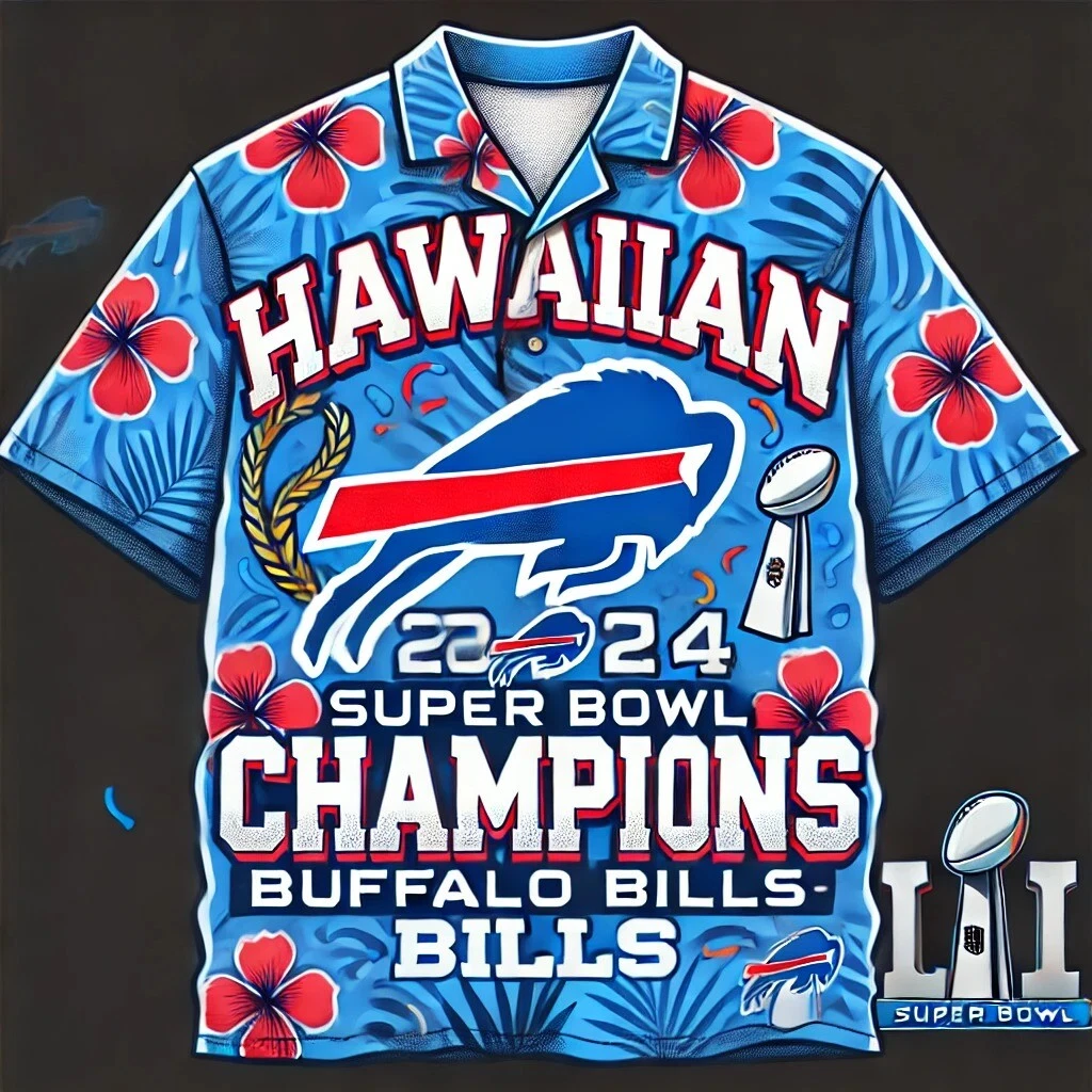 Buffalo Bills Hawaiian Shirt - Super Bowl Champions, Confetti & Laurel