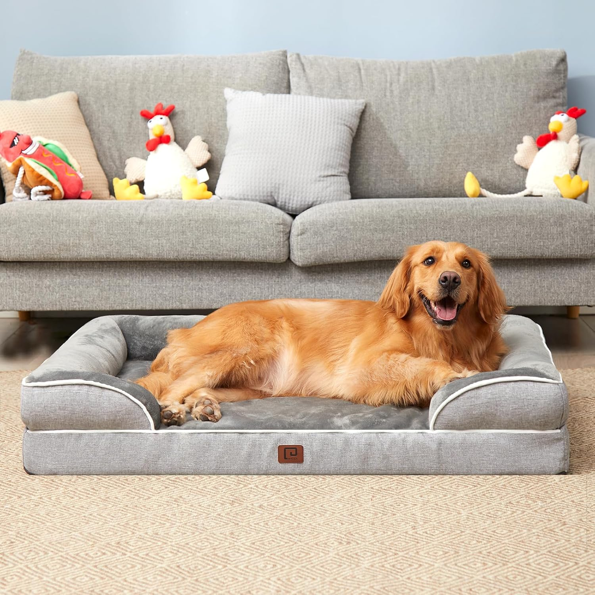 Cuccia Per Cane Taglia Grande Ortopedica - Divano Con 3 Lati Rialzati, Cuscino Sfoderabile E Impermeabile, Grigio 112x81cm