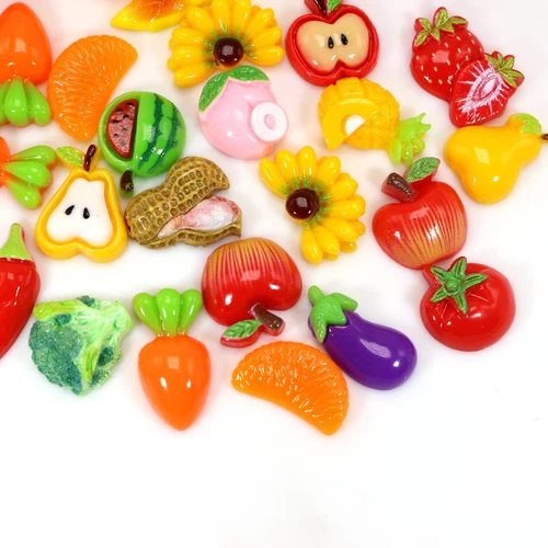 50 Assorted Flatback Resin Vegetables Fruite Cabachons FlatBack Charms Craft DIY